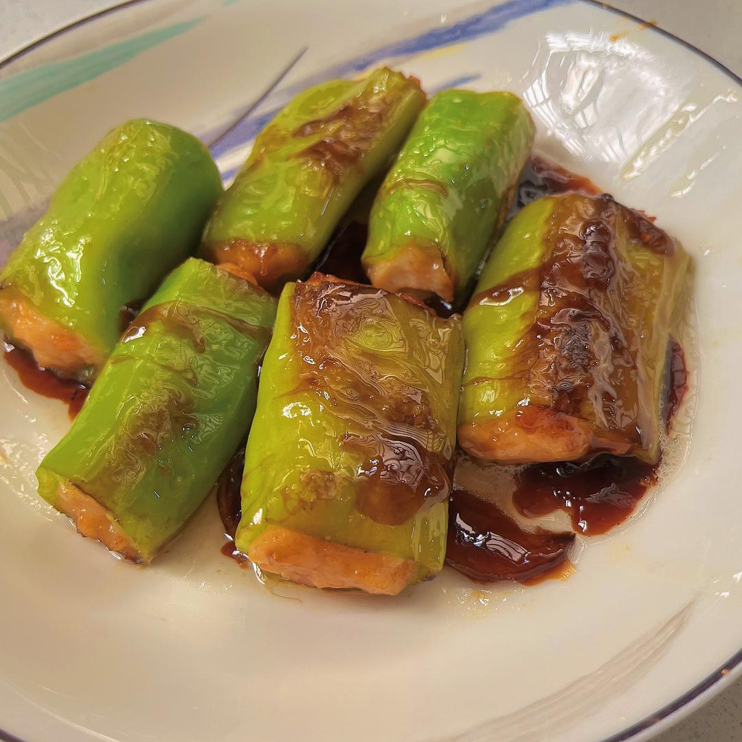 虎皮尖椒酿虾滑的做法